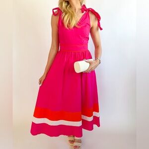 Fuschia and Orange woven midi dress